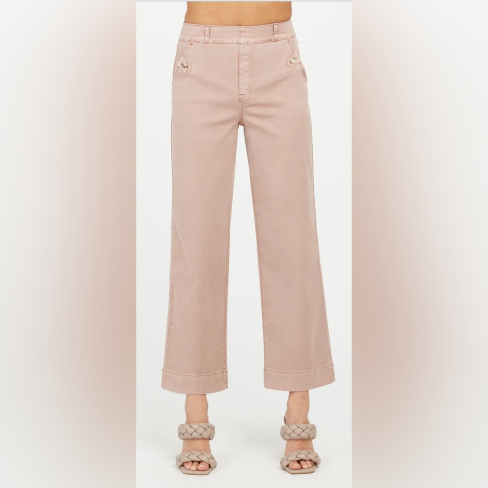 Spanx stretch twill cropped wide leg pant (pale pink)